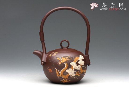 紫砂壶图片：龙凤呈祥提梁 - 美壶网