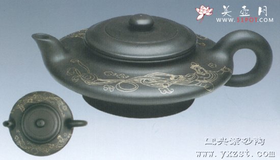 紫砂壶图片：镶金大飞天壶 - 美壶网