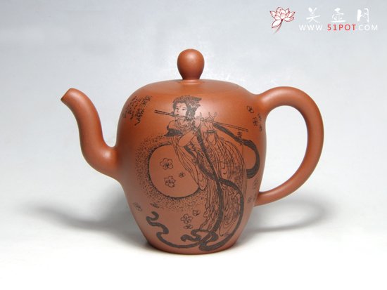 紫砂壶图片：美人肩（刻飞天） - 美壶网