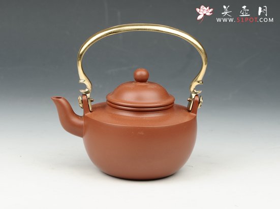 紫砂壶图片：玉锦提梁 220cc 原矿朱泥 - 美壶网