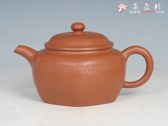紫砂壶图片：朱泥全手工云肩小六方 - 美壶网
