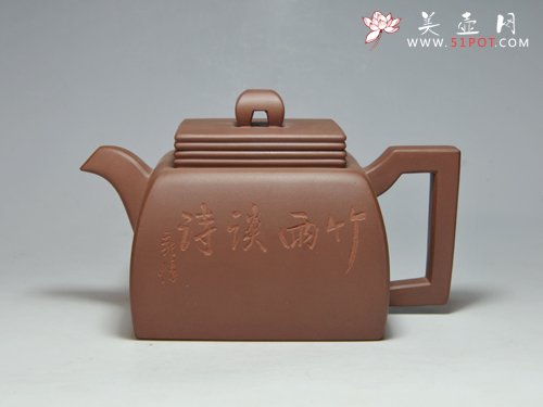 紫砂壶图片：四方双线  450CC  清水泥 - 美壶网