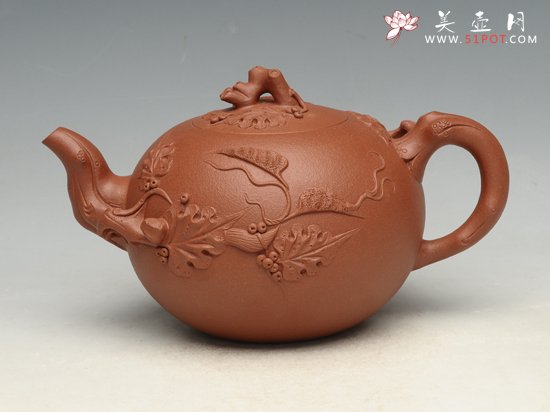 紫砂壶图片：松鼠葡萄   泥料：原矿降坡泥  容量：500cc - 美壶网
