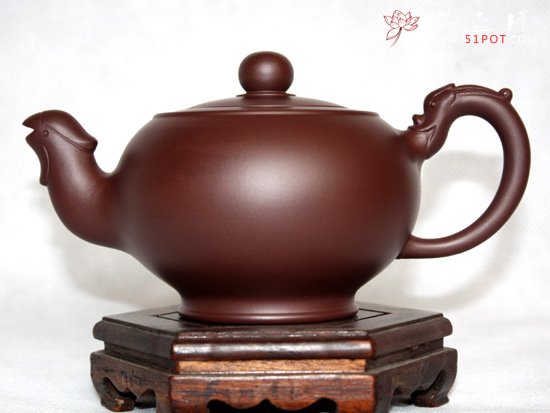 紫砂壶图片：紫茄泥  龙凤呈祥 - 美壶网