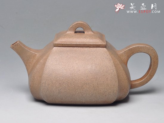 紫砂壶图片：四方抽角石瓢系列 段泥 520cc - 美壶网