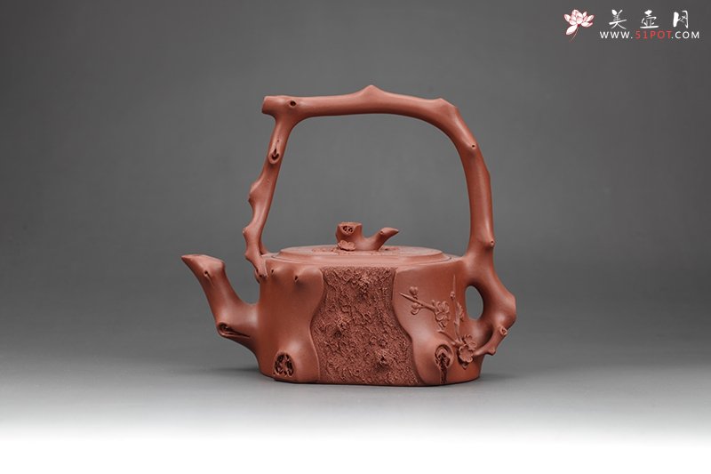 紫砂壶图片：清韵留香提梁壶（黄龙山原矿红皮龙） - 美壶网