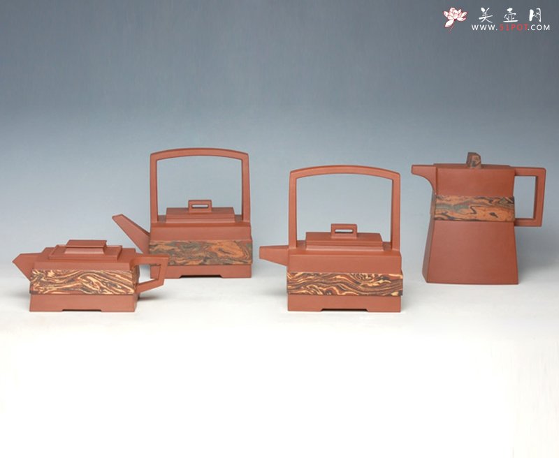 紫砂壶图片：印象绞泥方壶系列 - 美壶网