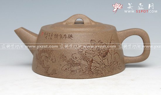 紫砂壶图片：如意井栏原矿蟹青泥 - 美壶网