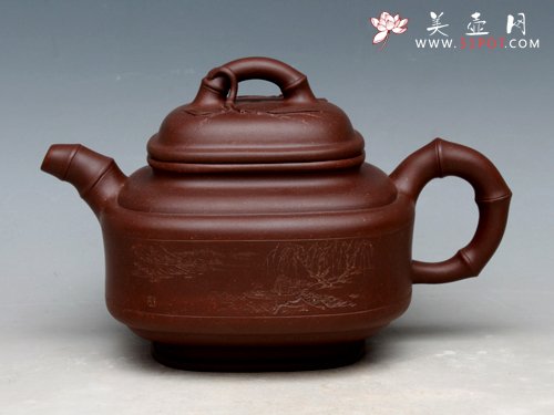 紫砂壶图片：四方竹鼓 泥料：拼紫 - 美壶网