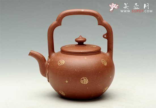 紫砂壶图片：吴径提梁（描金） - 美壶网