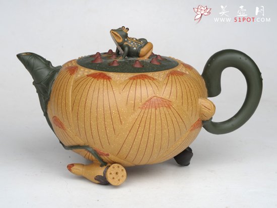 紫砂壶图片：荷叶青蛙  400... - 美壶网