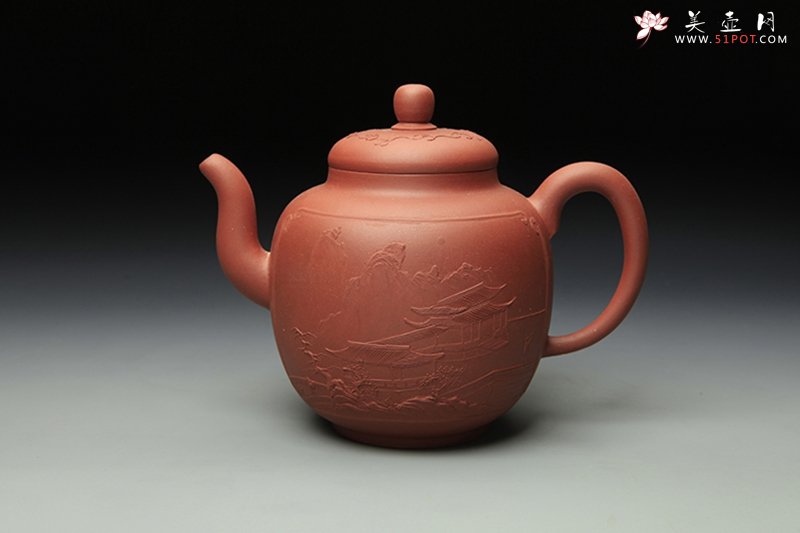 紫砂壶图片：全手工泥绘宫灯 - 美壶网