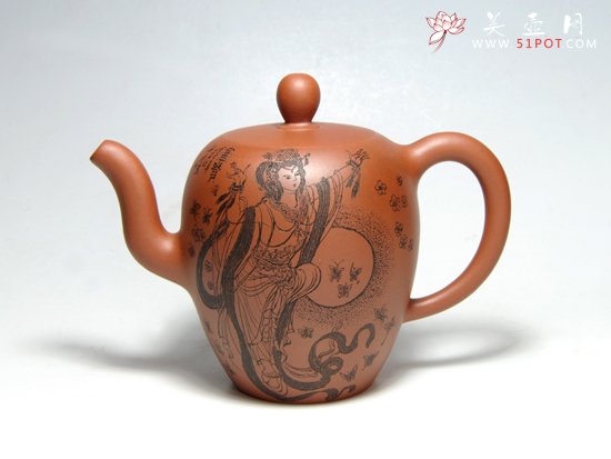 紫砂壶图片：美人肩（刻飞天） - 美壶网