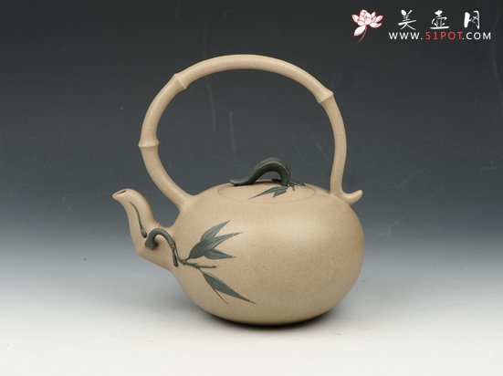 紫砂壶图片：圆竹提梁 450cc 原矿段泥 - 美壶网