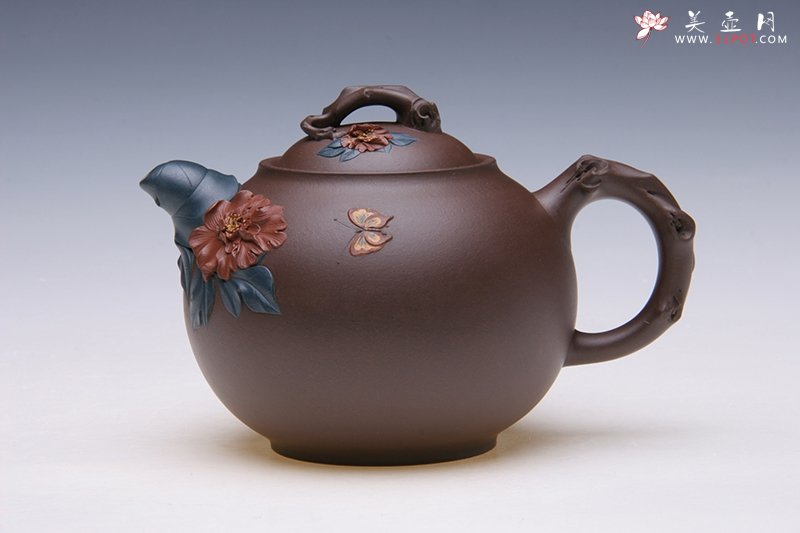紫砂壶图片：凤穿牡丹 - 美壶网