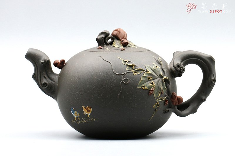 紫砂壶图片：松鼠葡萄壶 - 美壶网