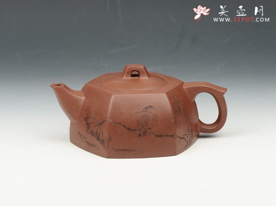 紫砂壶图片：六方井栏 360cc 原矿红皮龙 - 美壶网