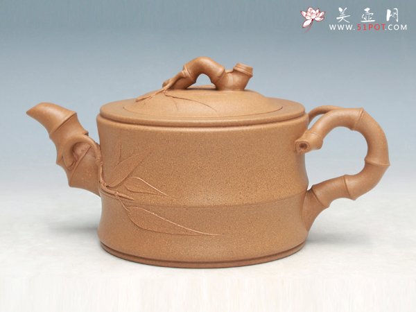 紫砂壶图片：竹段壶（全手工）（段泥） - 美壶网