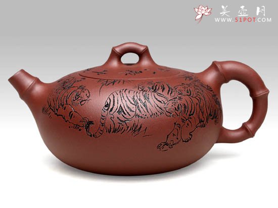 紫砂壶图片：春竹八虎  泥料：新拼紫  容量：450CC - 美壶网