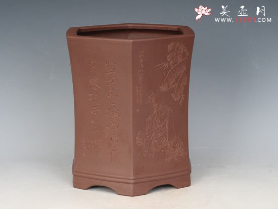 紫砂壶图片：六方下钮笔筒（全手工） - 美壶网