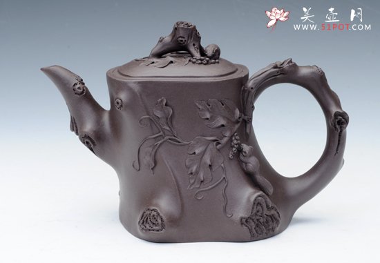 紫砂壶图片：松鼠葡萄桩 - 美壶网