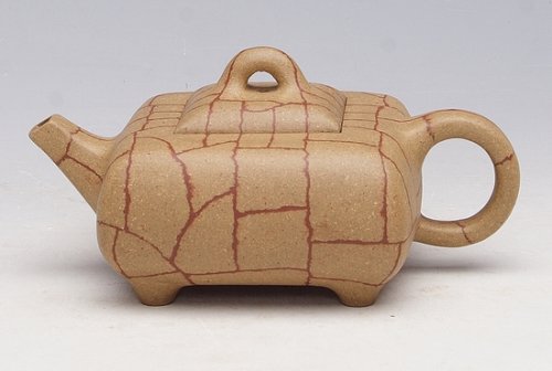 郑彪紫砂壶 冰纹扁四方 