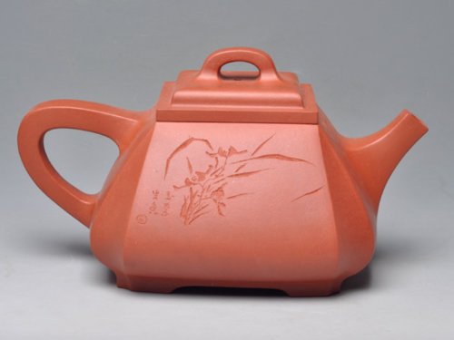 范育君紫砂壶 四方抽角石瓢系列 清水泥 450cc 