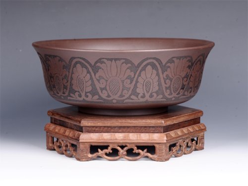 董建平紫砂壶 陶刻水洗 