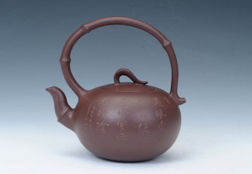 刘方紫砂壶 竹节提梁 