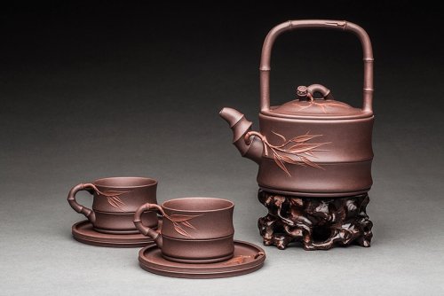 曹竞方紫砂壶 鸿运竹段 