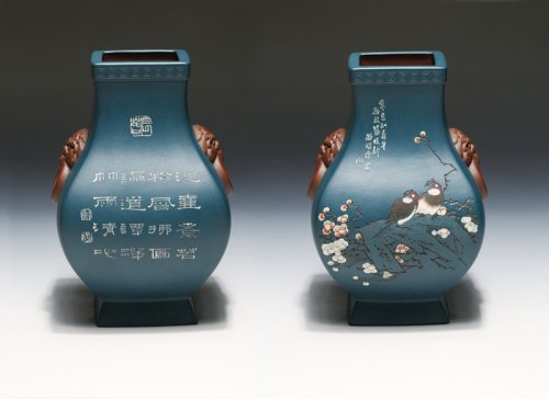 周尊严紫砂壶 四方鼓腹瓶 