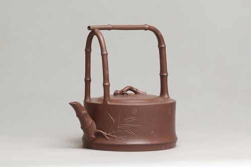 陈国宏紫砂壶 斑竹提梁 