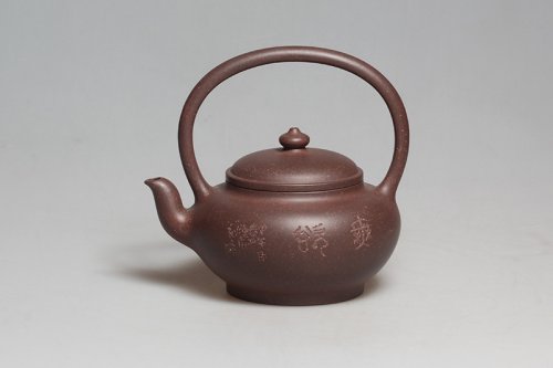 王洪星紫砂壶 扁灯提梁壶 