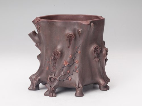 郑永平紫砂壶 梅桩笔筒 