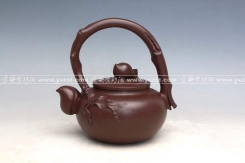 张爱英紫砂壶 寿桃提梁 