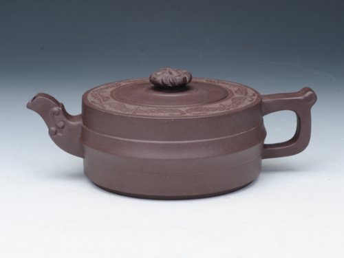 蒋方良紫砂壶 周盘壶 