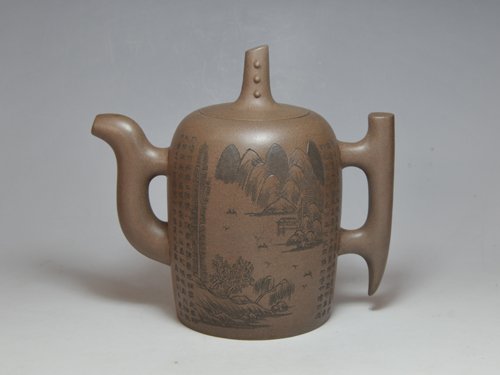 吴祥大紫砂壶 黄山风光 500CC 清灰泥 