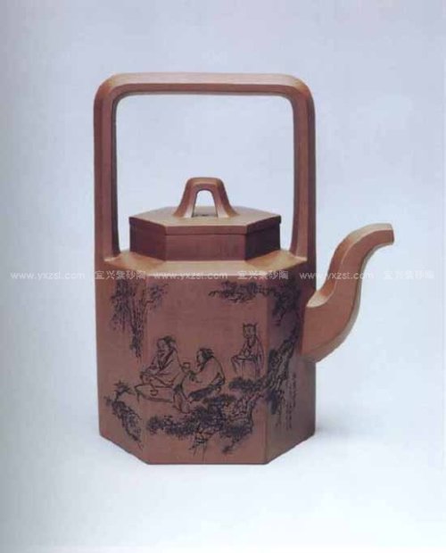 王石耕紫砂壶 六方提梁壶 