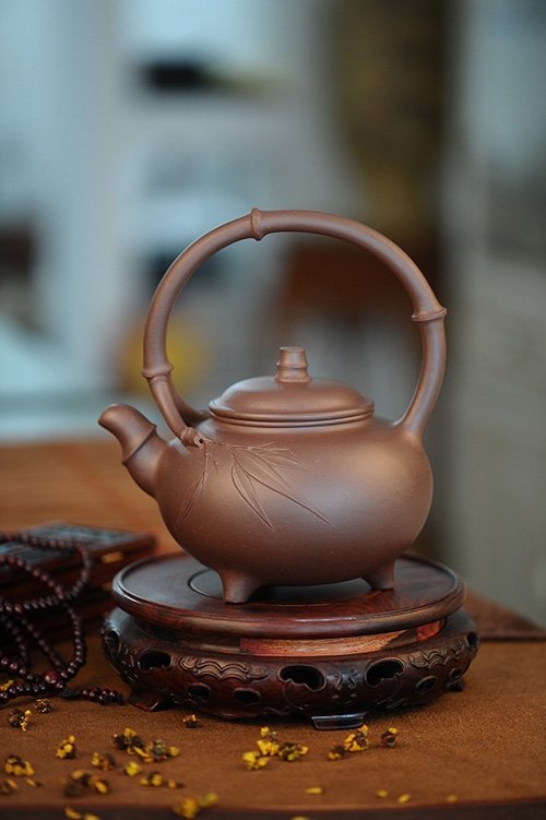 周庚大紫砂壶 智竹提梁 