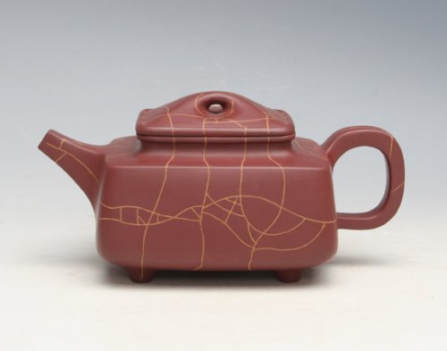 尹红英紫砂壶 四方冰纹 