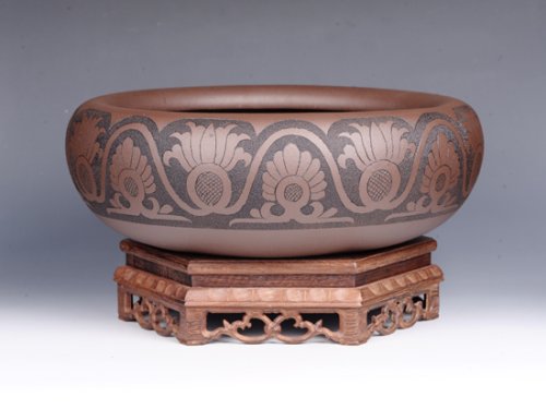 董建平紫砂壶 陶刻水洗 