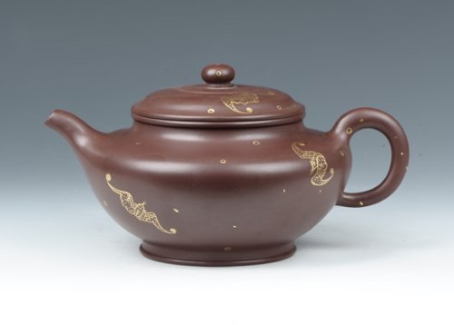 王丽紫砂壶 描金高水扁 