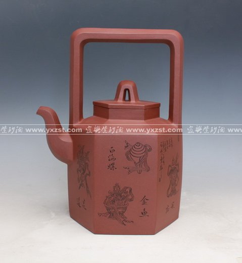 潘国良紫砂壶 六方八宝提梁 