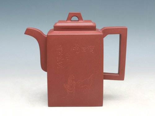 洪美华紫砂壶 砖方壶（与画家罗尔纯合作）（紫泥） 