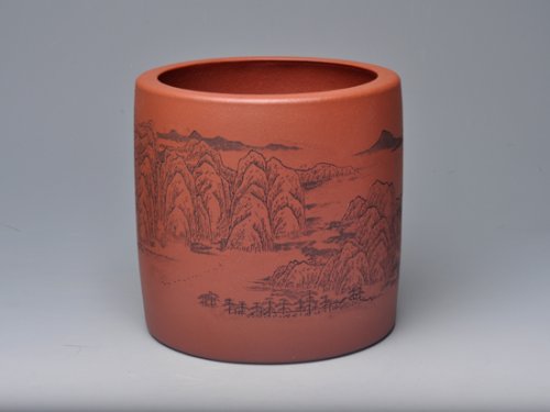 范建鹏紫砂壶 黄山云烟笔筒 