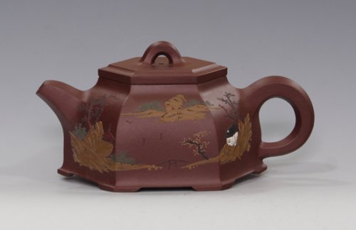 吴浩紫砂壶 泥绘六方 