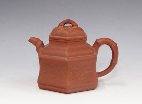 吴青紫砂壶 六方高竹顶 