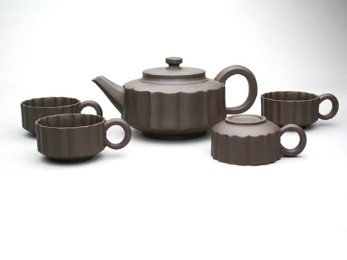 裴顺良紫砂壶 圆盖筋纹套具 