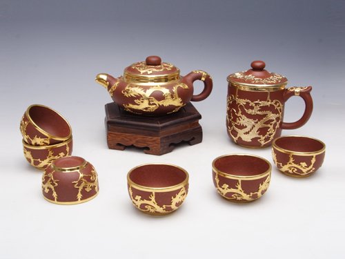 王香勤紫砂壶 镶金套壶 