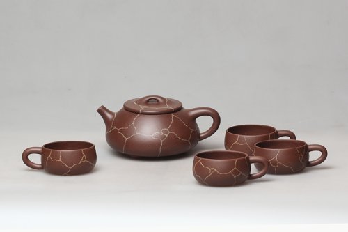 高俭紫砂壶 开片石瓢套壶 